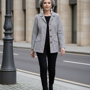 Joan Rivers Striped Stretch Seersucker Adjustable Waist Jacket